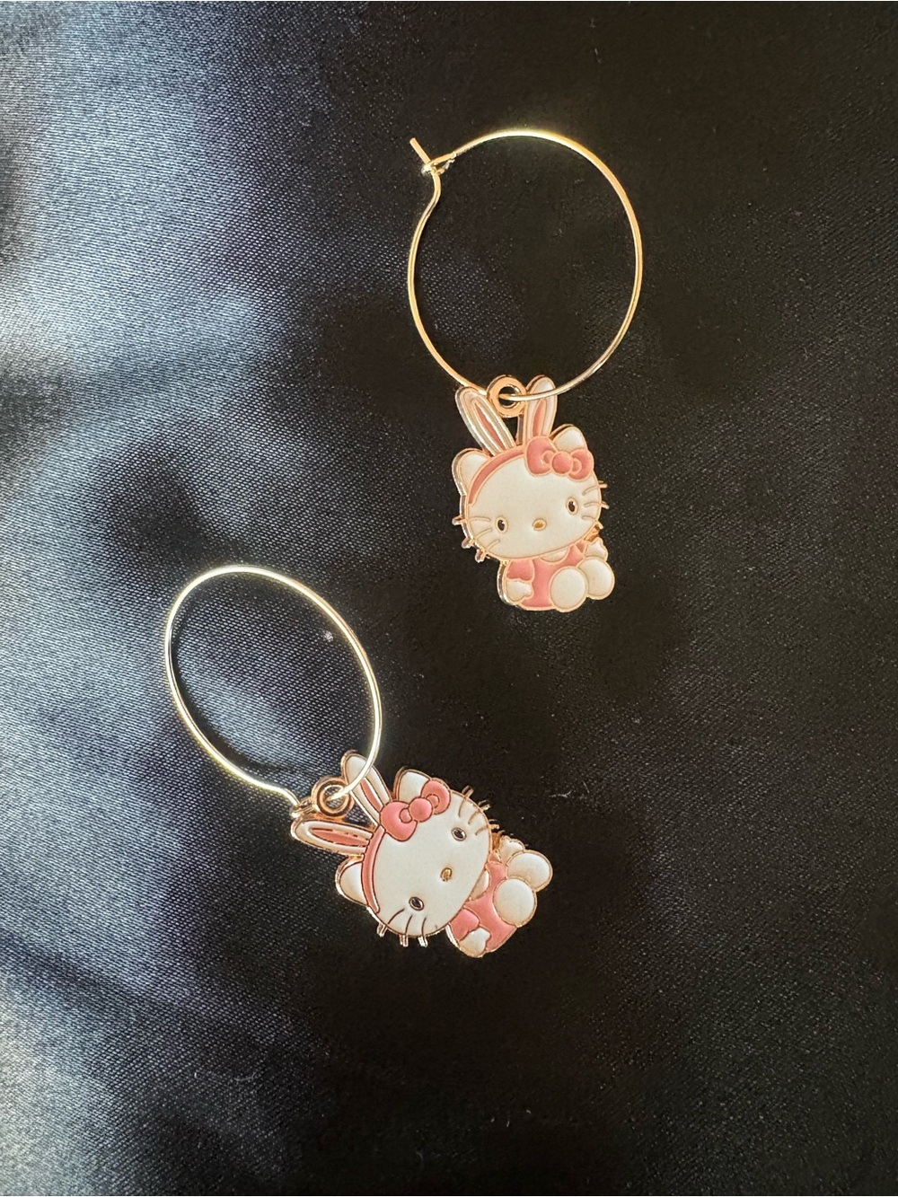 Hello Kitty Hoop Earrings with Pink and White Bunny Charms